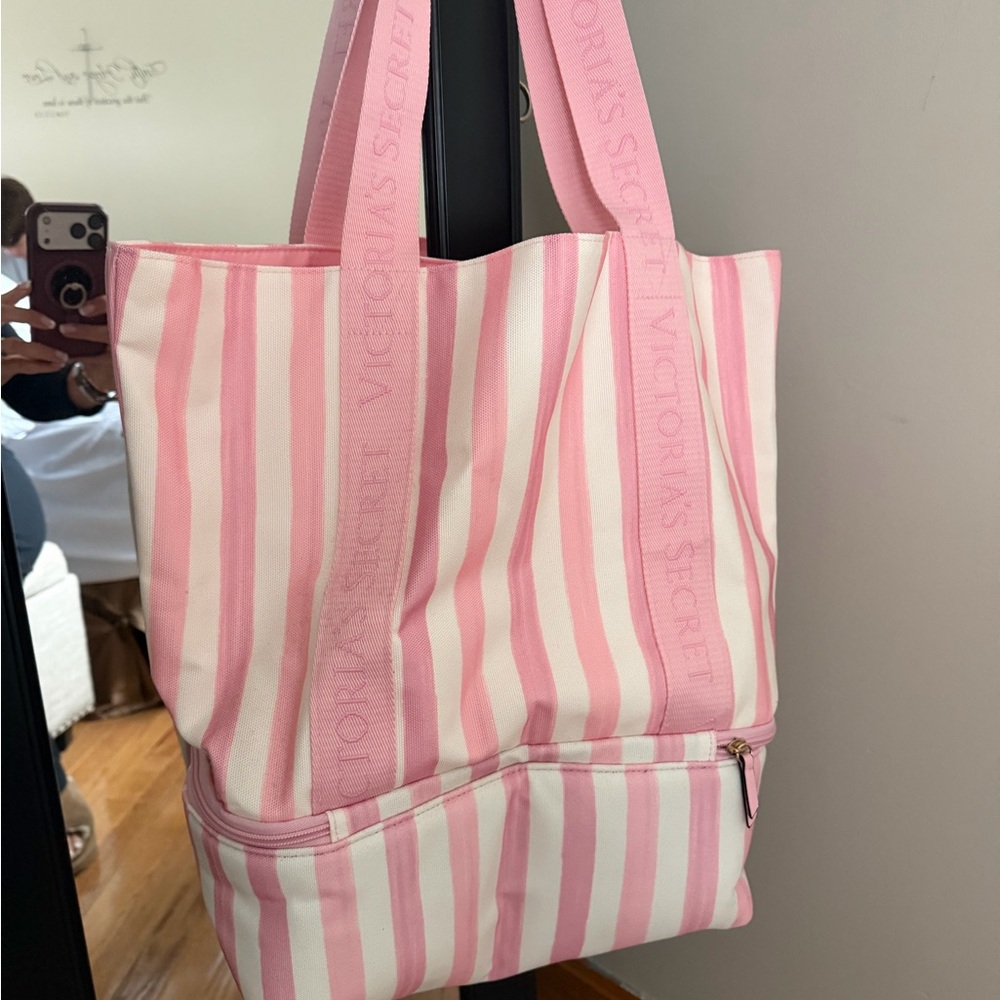 Victoria's Secret Pink & White Striped Canvas Tote Cooler